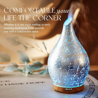 Porseme Essential Oil Diffuser 280ml Handmade Glass Diffuser 7H Runtime | Elegant Handmade Glass Aroma Diffuser with 7-color LEDs, Quiet Aromatherapy and Safe Auto Shut-off, Perfect for Gifts