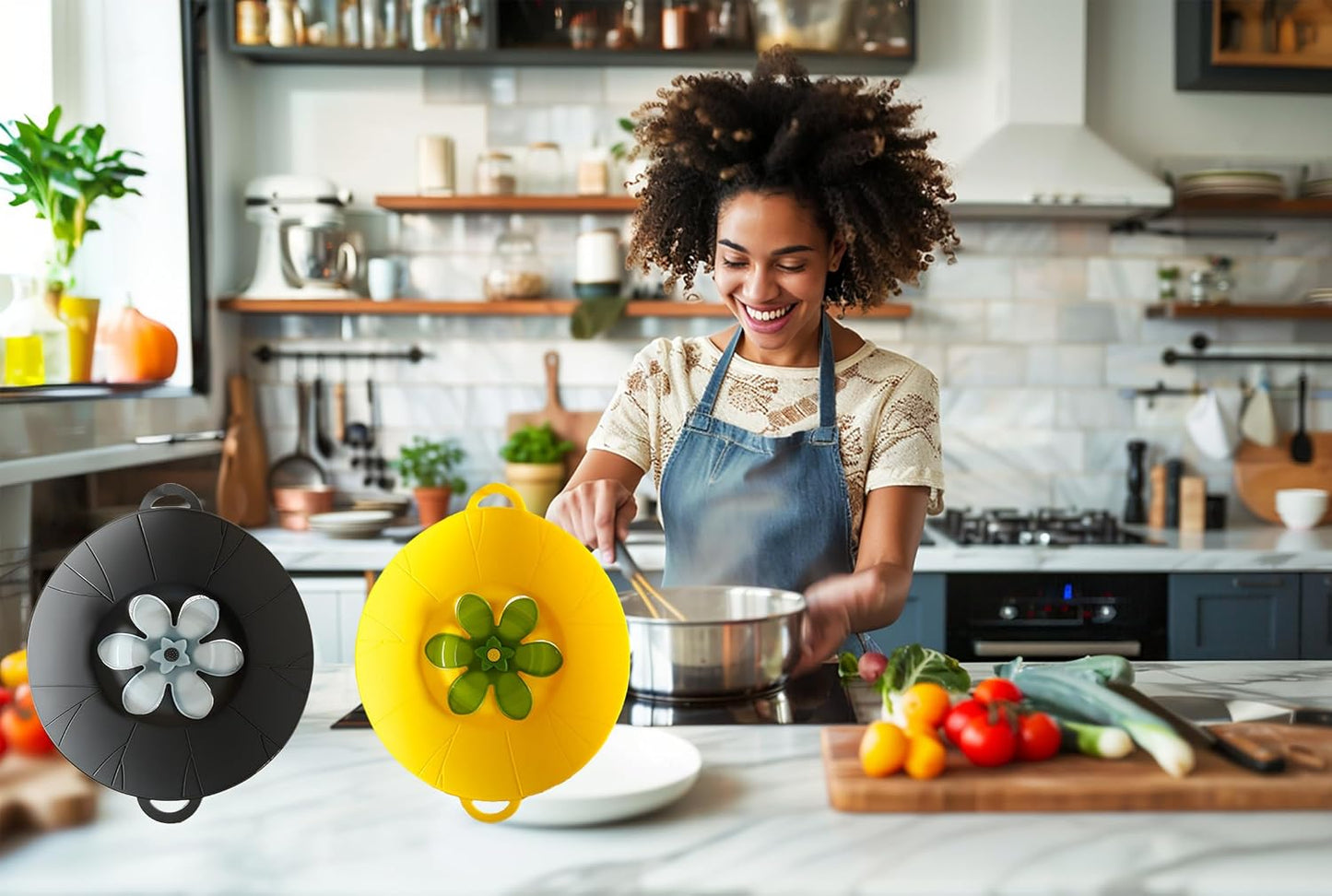 Spill Stopper Lid Cover, Boil Over Spill Stopper, Silicone Pot Lid, 10.24" Spill Stopper, Microwave Splatter Cover with Vents, Multi-Function Kitchen Tool (Yellow)