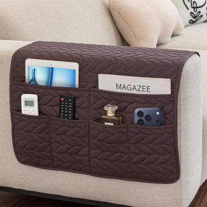 Remote Control Holder for Armchair, Couch Caddy Organizer TV Remote Holder for Recliner Couch With 6 Pockets, Non-Slip Arm Chair Caddy Bedside Table Organizer for Magazine, Tablet, Phone, iPad (Grey)