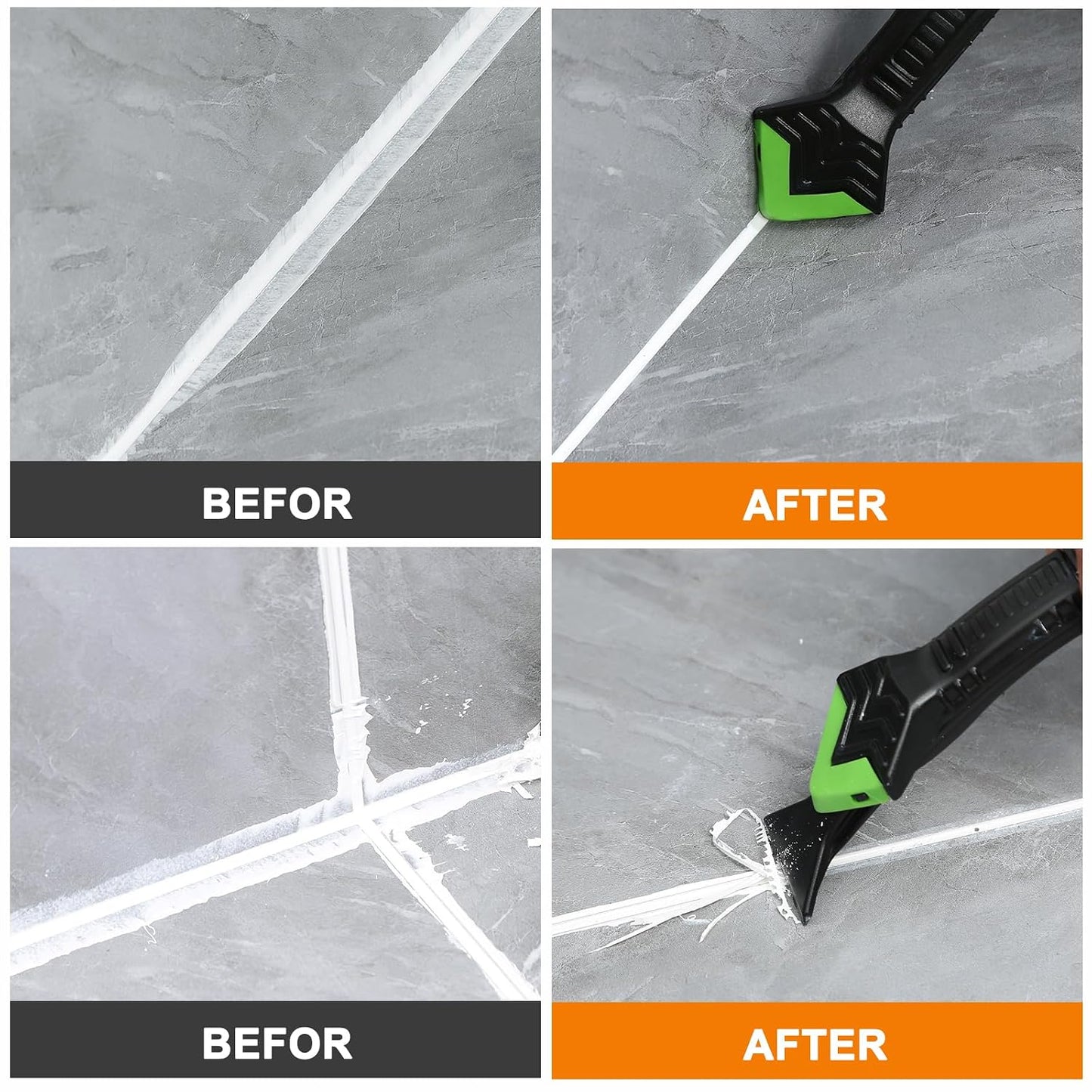 Silicone Caulking Tool,5 in1 caulk remover tool with Grout Scraper,caulking tool kit，Adhesive Residue Scraper Seam Repair Tool Kit for Kitchen Bathroom