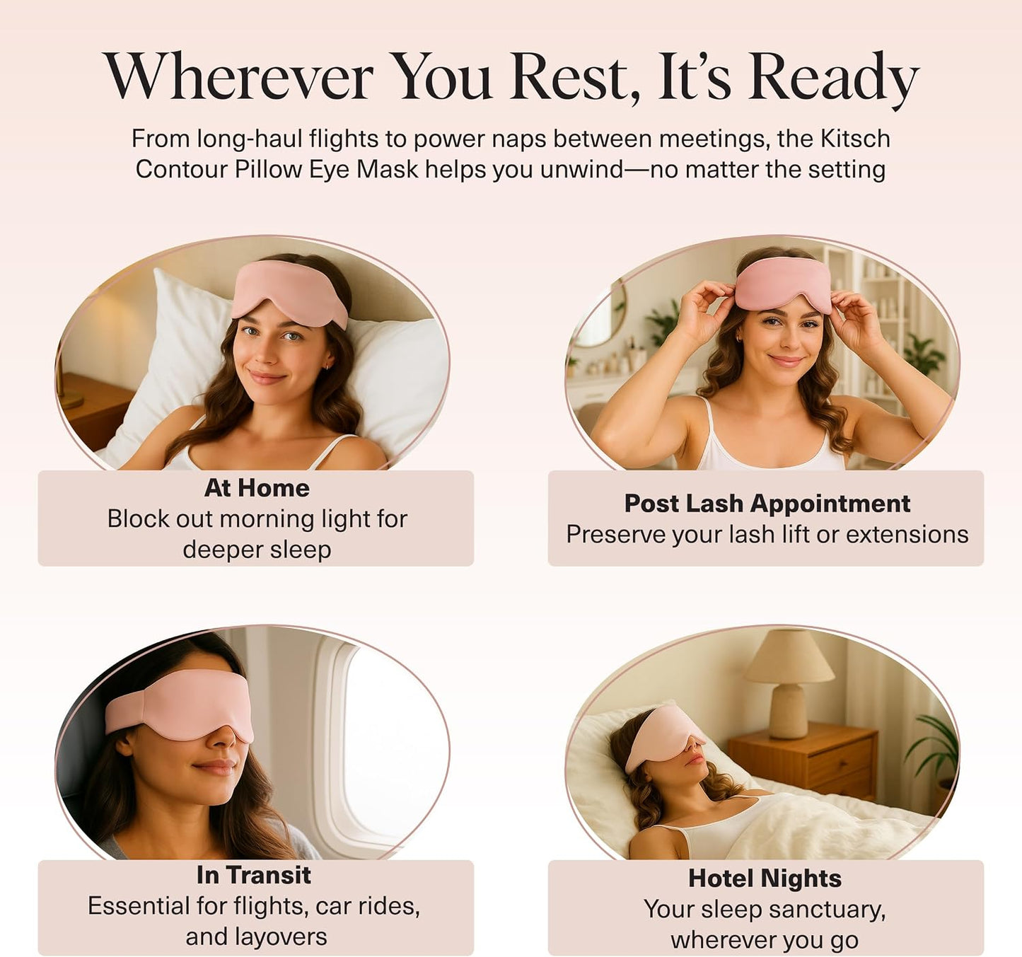 Kitsch Contour Satin Sleep Mask | Eye Masks for Sleep - Blush | Softer Than Silk Sleep Mask, Blindfold Sleep Masks for Women & Men, No Eye Pressure, Lightweight Eye Mask, Travel Essentials