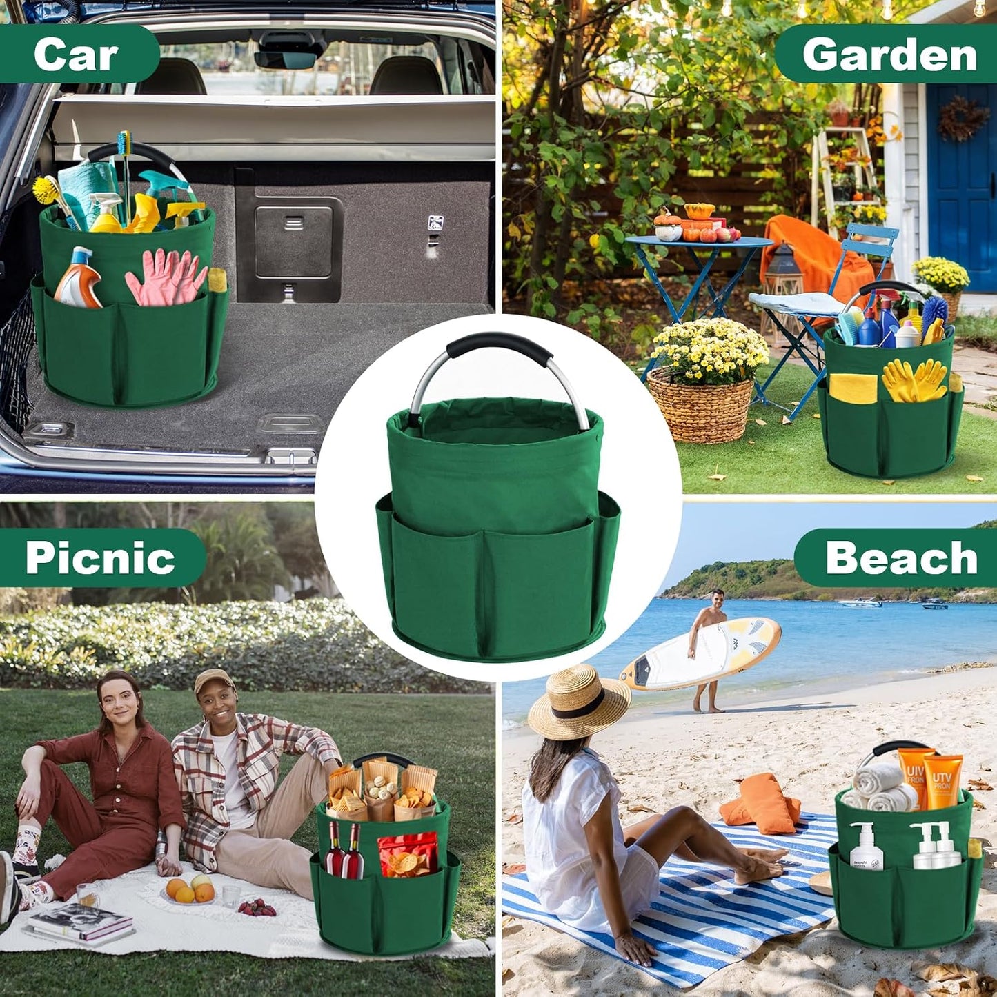 Cleaning Caddy with Handle, Cleaning Products Organiser, 17L Foldable Storage Basket, Cleaning Caddy Organiser, Portable Multi Cleaning Bucket Bag for Home, Garden (Black)