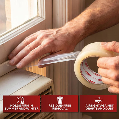 XFasten Transparent Window Weather Stripping Tape 2”x30yds (3-Pack Total 90yds), No Residue Insulation Tape for Windows and Doors, Winter Window Seal