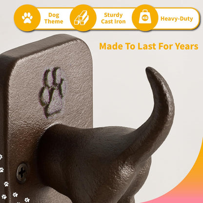 Tapeera 1 Pack Cast Iron Dog Leash Holder for Wall - Dog Butt Hooks Organizer - Heavy Duty Wall Hooks for Keys, Coat, Harness, Hat, Bag, Towel - Rustic Decorative Pet Leash Hook - Gift for Pet Lovers