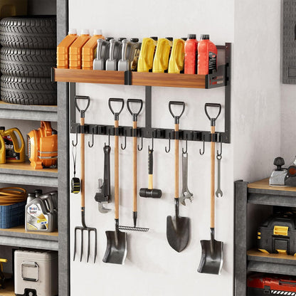 Broom and Mop Organizer Wall Hanging, Broom Holder Wall Mount with Cleaning Supplies Organizer, Broom Hanger Wall Mount with Storage Shelf and Hooks for Laundry Room Garage Kitchen
