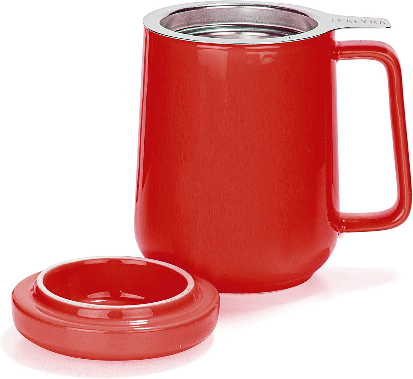 Tealyra - Peak Ceramic Red Tea Cup Infuser - 19-ounce - Large Tea High-Fired Ceramic Mug with Lid and Stainless Steel Infuser - Tea-For-One Perfect Set for Office and Home Uses - 580 milliliter
