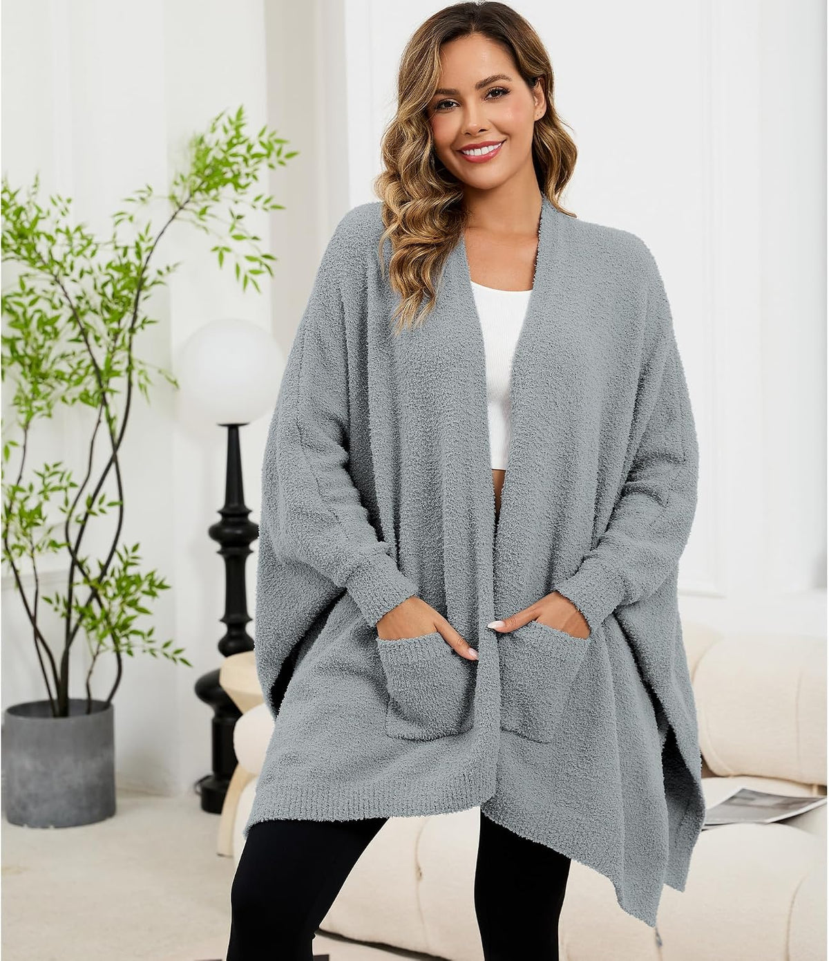 Wearable Blanket Sherpa Poncho Unique Office Work Warm Cozy Shawl TV Throw Blankets, Plush Cape Wrap for Adults