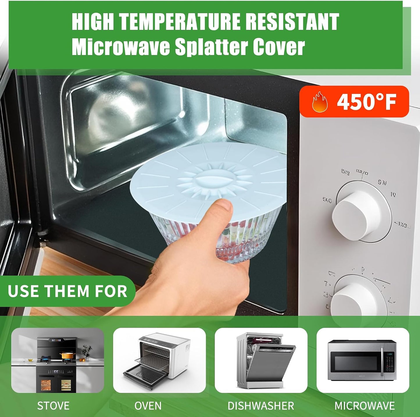 7 Pack Silicone Lids Microwave Splatter Cover, 5 Sizes Reusable Heat Resistant Suction Lids for Bowls Plates Pots Pans Oven Fridge, BPA Free, Ideal Mother's Gift