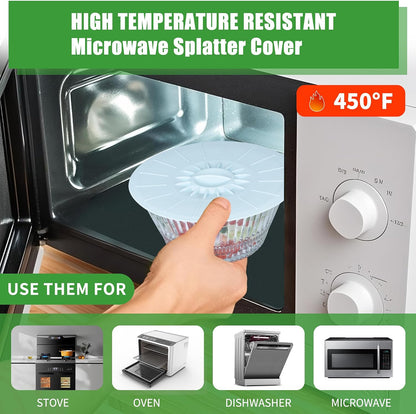 7 Pack Silicone Lids Microwave Splatter Cover, 5 Sizes Reusable Heat Resistant Suction Lids for Bowls Plates Pots Pans Oven Fridge, BPA Free, Ideal Mother's Gift