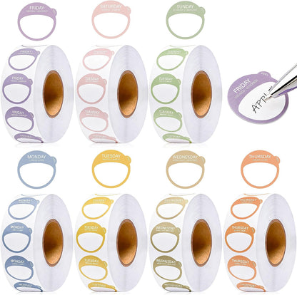 Sayglossy 7000 Pcs Day of the Week Food Labels, Removable Date Stickers for Food, Monday to Sunday Dots, Self Adhesive Stickers for Restaurant Kitchen Container & Organization(Macaron Color,Round)
