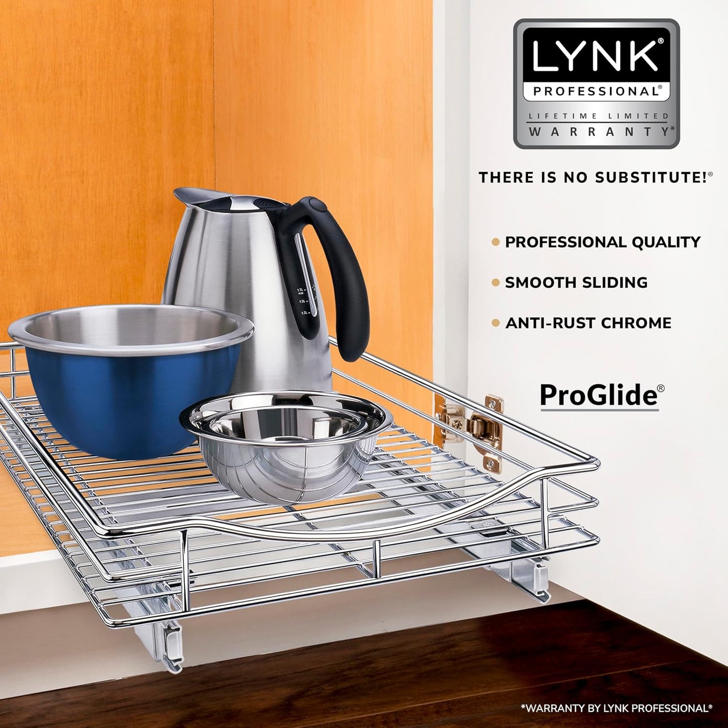 LYNK PROFESSIONAL® Pull Out Cabinet Organizer, Kitchen Slide Out Drawer | 14W x 21D chrome rollout shelf creates easy-access storage for cookware, pantry items and kitchen essentials inside cabinets