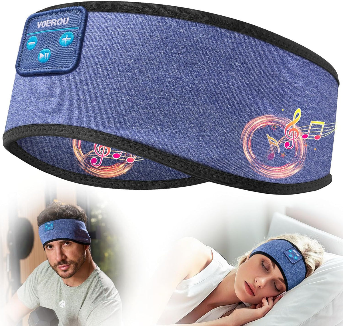 Voerou Sleep Headphones, Bluetooth 5.4 Headband for Men Women, Ultra Soft Sleeping Headphones Wireless Music Headband Headphones for Yoga Sports Side Sleep Christmas Birthday Cool Tech Gadgets Gifts