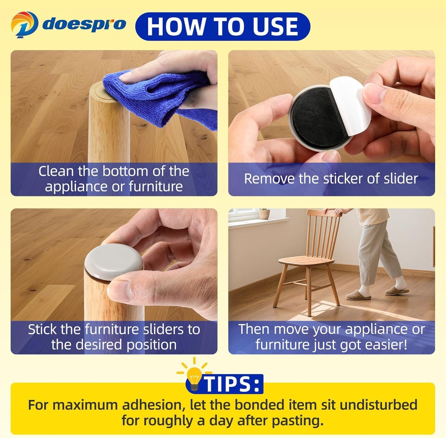 40PCS 1.4" Furniture Sliders for Hardwood Floors & Carpet, Self-Stick | PE Round Furniture Pads & Chair Glides for Hardwood Floors, Floor Protectors for Moving Furniture & Kitchen Appliances Easily