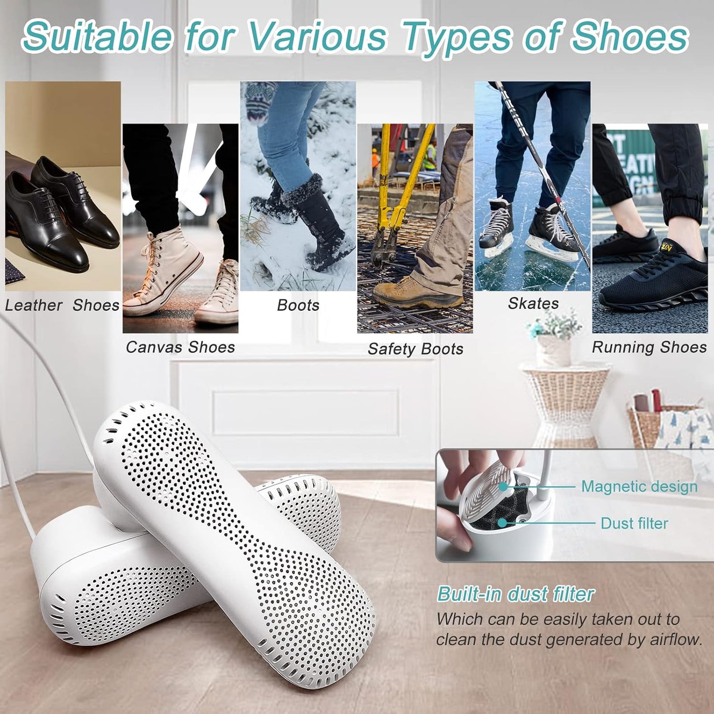 Shoe Dryer and Ozone Deodorizer with Timer Boots Dryer Portable | Shoes Socks Boots Warmer, No Noise | Strong Wire | US Plug