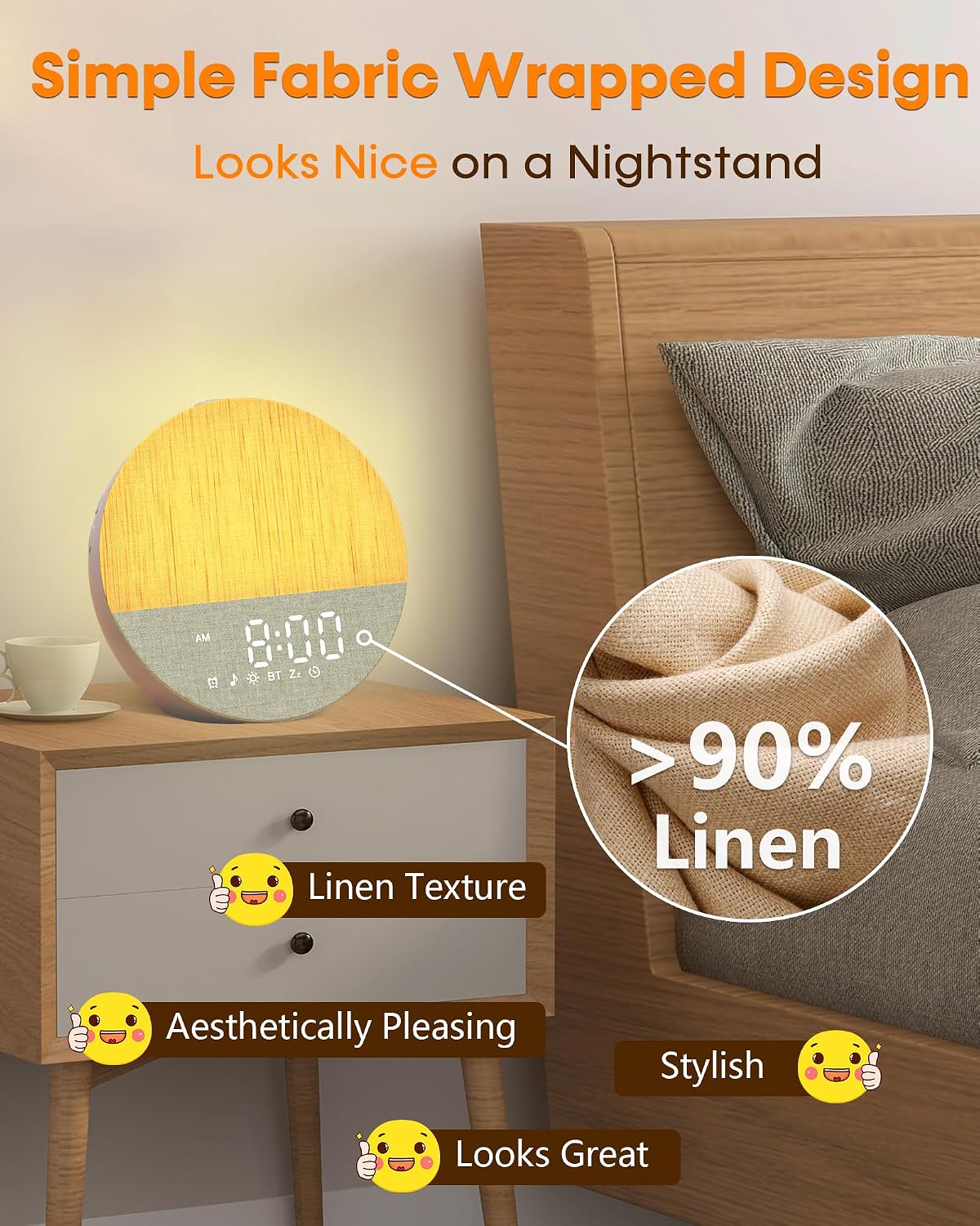 Simulates Natural Light Sunrise Alarm Clock - Makes Waking Up Easier