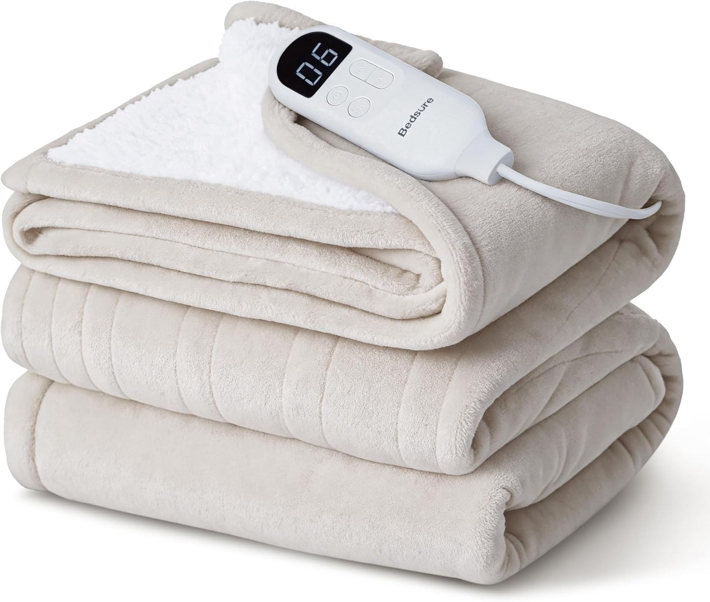 Bedsure Heated Blanket Throw Blanket with Preheat Function - Fast Heating Electric Blanket, Soft Flannel Throw with 6 Time Settings(Up to 10H), 6 Heating Settings, Gifts for Grandma (50"x60", Grey)