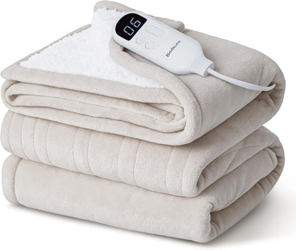 Bedsure Heated Blanket Throw Blanket with Preheat Function - Fast Heating Electric Blanket, Soft Flannel Throw with 6 Time Settings(Up to 10H), 6 Heating Settings, Gifts for Grandma (50"x60", Grey)