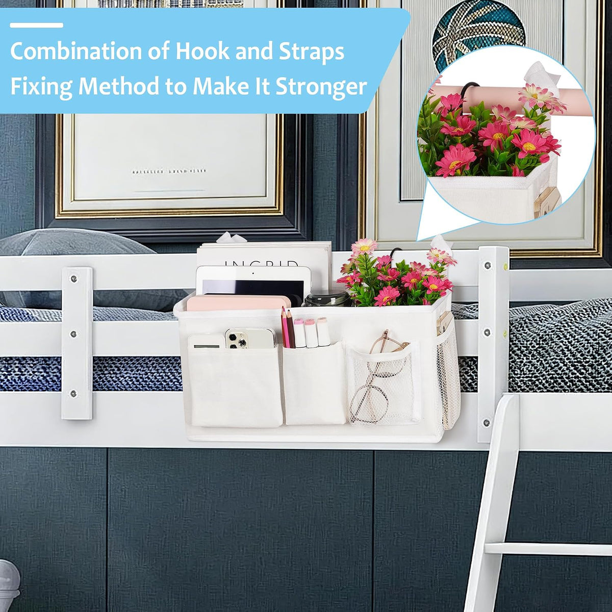 Lilithye Bedside Caddy, Bedside Storage Bag Hanging Organizer for Bunk Bed