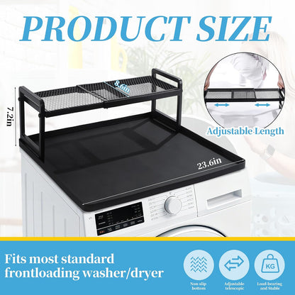 Washer Dryer Countertop with Adjustable Shelf, Expandable Washer and Dryer Countertop with Non-Slip Mat, Universal Fit Large Space Laundry Room Organization(23.6x8.6x7in)