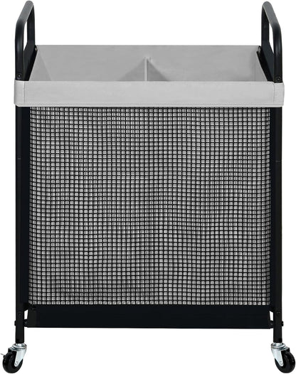 STO STO Laundry Hamper 2 Section, 100L Rolling Laundry Sorter Cart with Removable and Washable Liner Bag, Clothes Hamper with Wheels and Metal Handle for Laundry Room and Bedroom