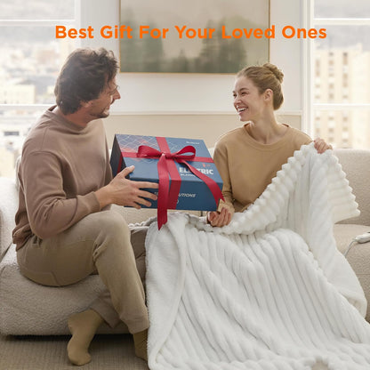 Bedsure Heated Blanket Electric Throw - Thick Striped Fast Heating Electric Blanket with Preheat Function, 6 Heat & 6 Timer (Up to 10H), 8H Auto Off, ETL Certified, Gifts for Women (50"x60", White)