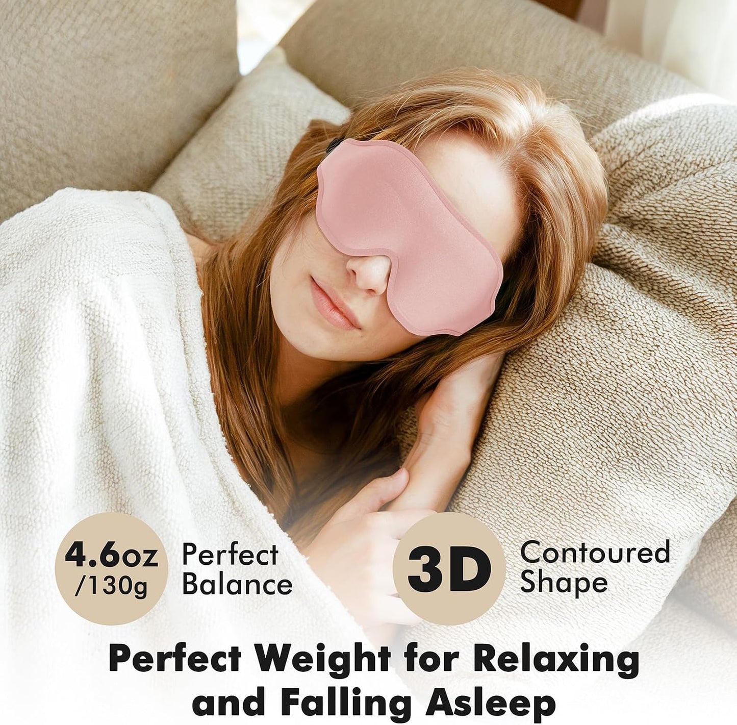 Weighted Eye Mask for Sleeping, 3D Contoured Sleep Mask Blackout with Adjustable Strap, Lash Extensions Sleeping Mask for Travel, Eye Cover Blindfold for Men Women (Black, 4.6oz)