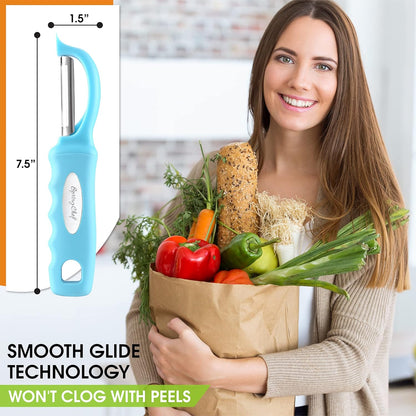 Spring Chef Swivel Potato Peeler for Kitchen w/ Soft Grip Handle, Mango | Premium Vegetable Peeler w/ Sharp Stainless Steel Blades, Multifunctional Food Peeler for Apple, Carrot, Cucumber, Fruit