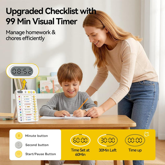 Chore Chart for Kids with Timer, 21 PCS Checklist Magnetic Schedule Board, ADHD Tools with 99-Min Countup/Down Visual Timer, Bedtime/Morning/Daily Routine Chart Dry Erase to Do List with Slider(White)