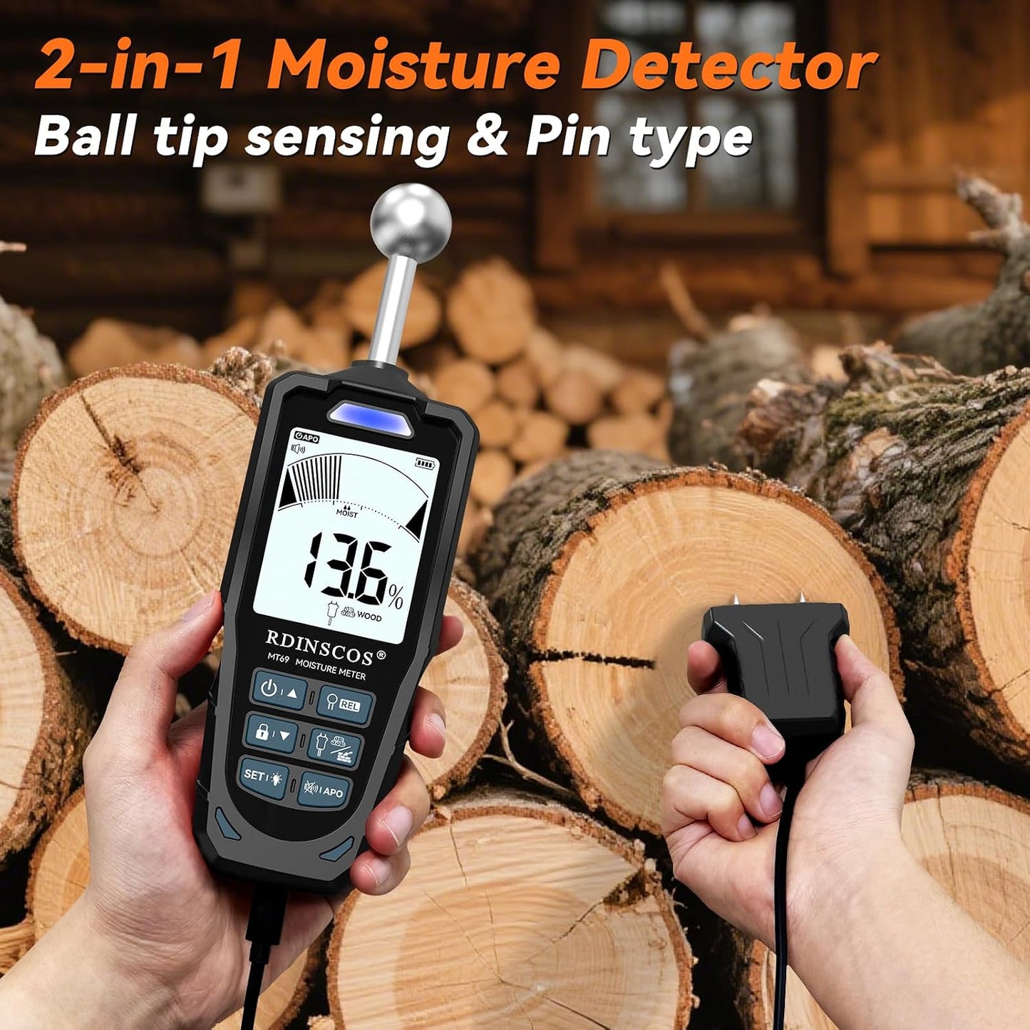 Pinless Moisture Meter for Wall,Floor – Digital Moisture Tester | With 3-Color LCD Display, Audible Alarm & HOLD Function, Ideal for Home Inspections