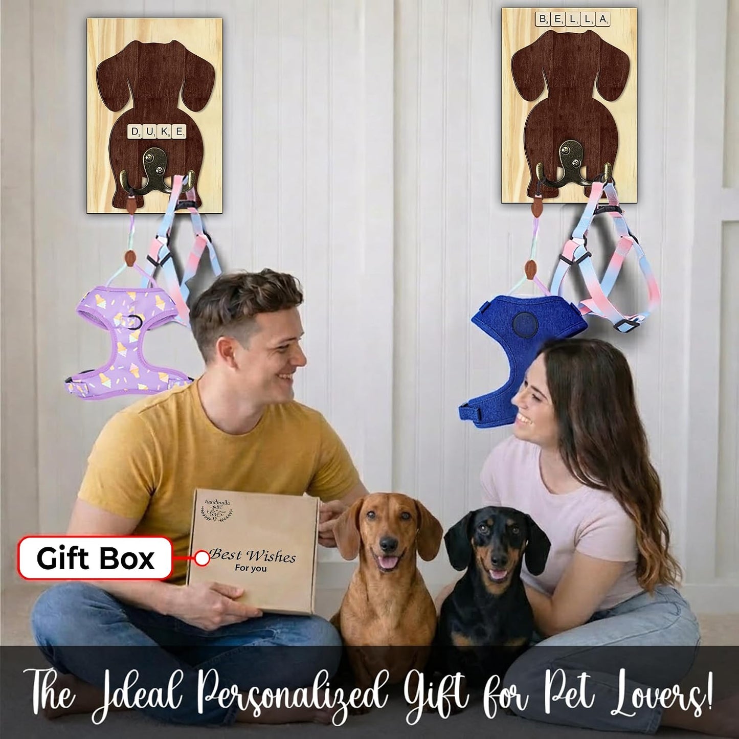 Dog Leash Holder Wall Mount, Pet Harness Hanger with Scrabble Letters, Dog Collar Organizer for Entryway, Memorial Cat Leash Holder for Wall, Pet Loss Gifts, Keepsake, Home Decor PF212-NAT