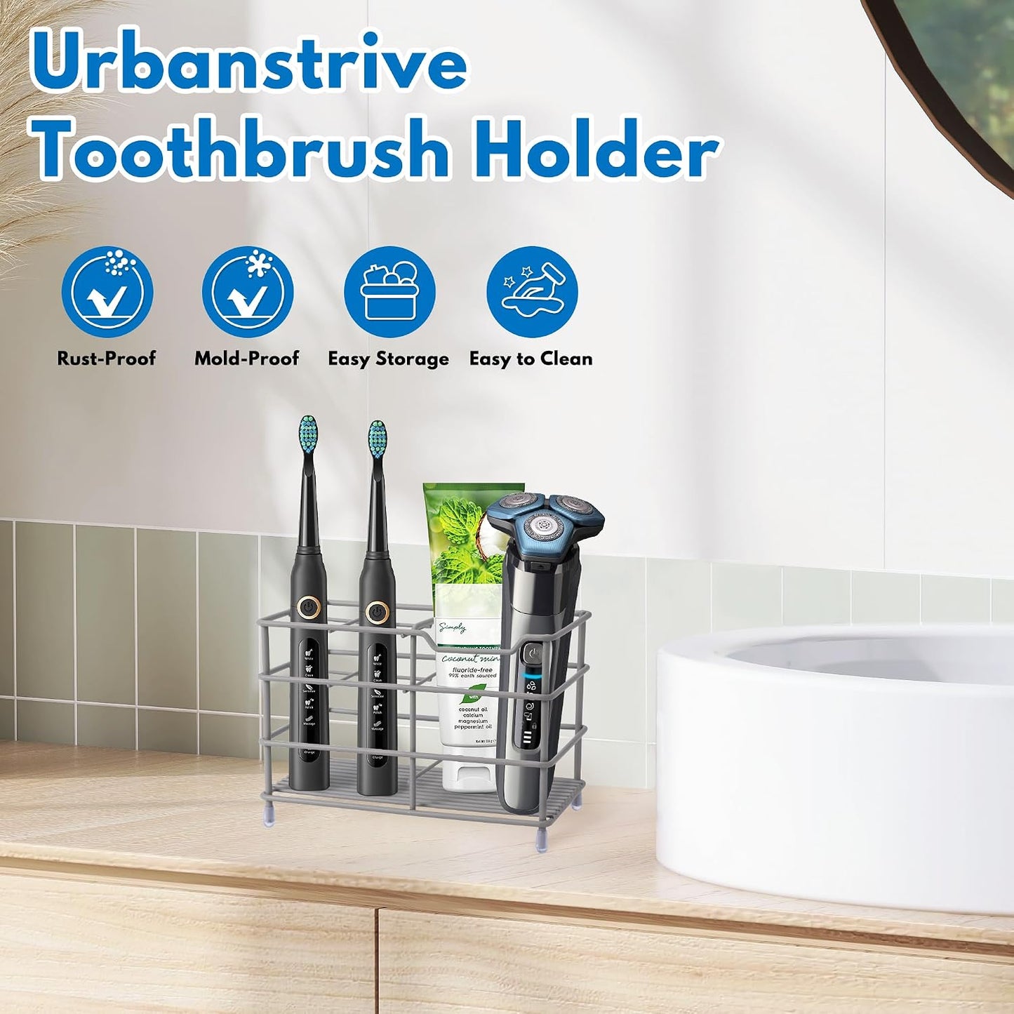 Electric Toothbrush Holders for Bathrooms 304 Stainless Steel Quick Drying | Upgrade Heavy Duty Sturdy Durable Toothpaste Holder Bathroom Organizer Storage Decor Accessories Tooth Brush Holder Caddy