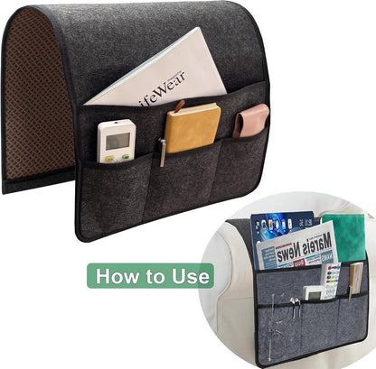 Bedside Caddy, Sofa Caddy, Storage Organizer Pocket for Dorm, Bedroom, 5 Pockets Felt Organizer for Magazine, Remote, Phone, Tablet, Pad, Glasses, Pen, Remote Control (Light Grey-Short)