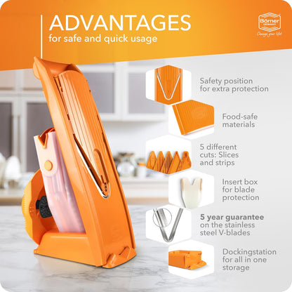 Börner Mandoline Slicer V1 (Basis Set) • V-Slicer with 2 Inserts & Fruit Holder • Adjustable Kitchen Slicer for Vegetables & Fruits • Vegetable Cutter • 3 Thickness Settings • Color: Red