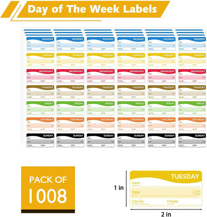 1680 Pcs 1" Square Day of The Week Labels, Removable & Writable Food Stickers in English/Español/Français for Restaurant Kitchen Containers and Inventory Management (Inches, 1 x 1)
