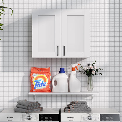 White Laundry Room Cabinets and Storage with 4 Doors and Utility Adjustable Shelf，Gabinetes Para Cocina Cupboard Kitchen Organizers and Storage Pantry Wall Mounted 12.4"D x 47.2"W x 19.7"H