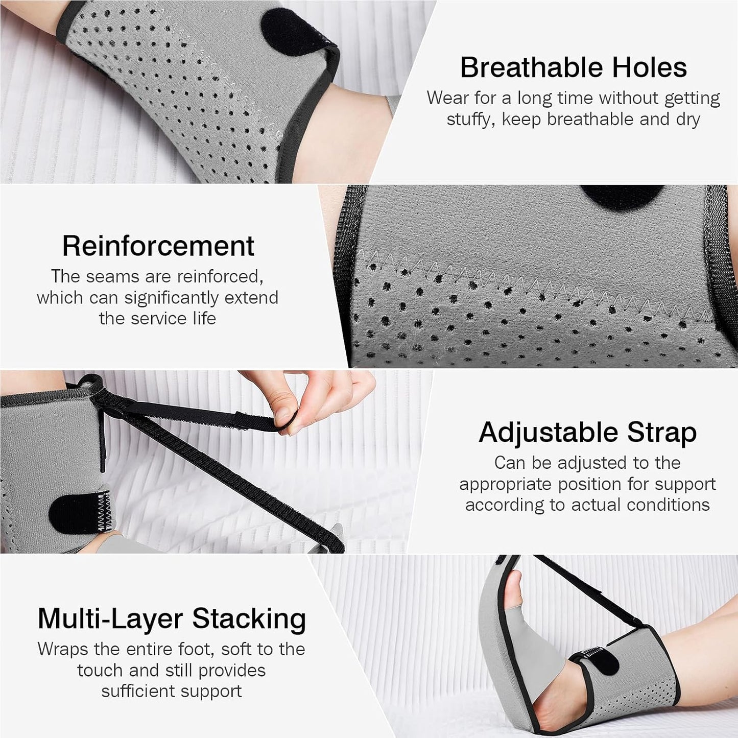 Upgraded Plantar Fasciitis Night Splint,Plantar Fasciitis Relief | Adjustable Straps,Supportive Foot Braces with Arch Cushion for Achilles Tendonitis, Heel Spur Pain Relief Day,Night (Black)