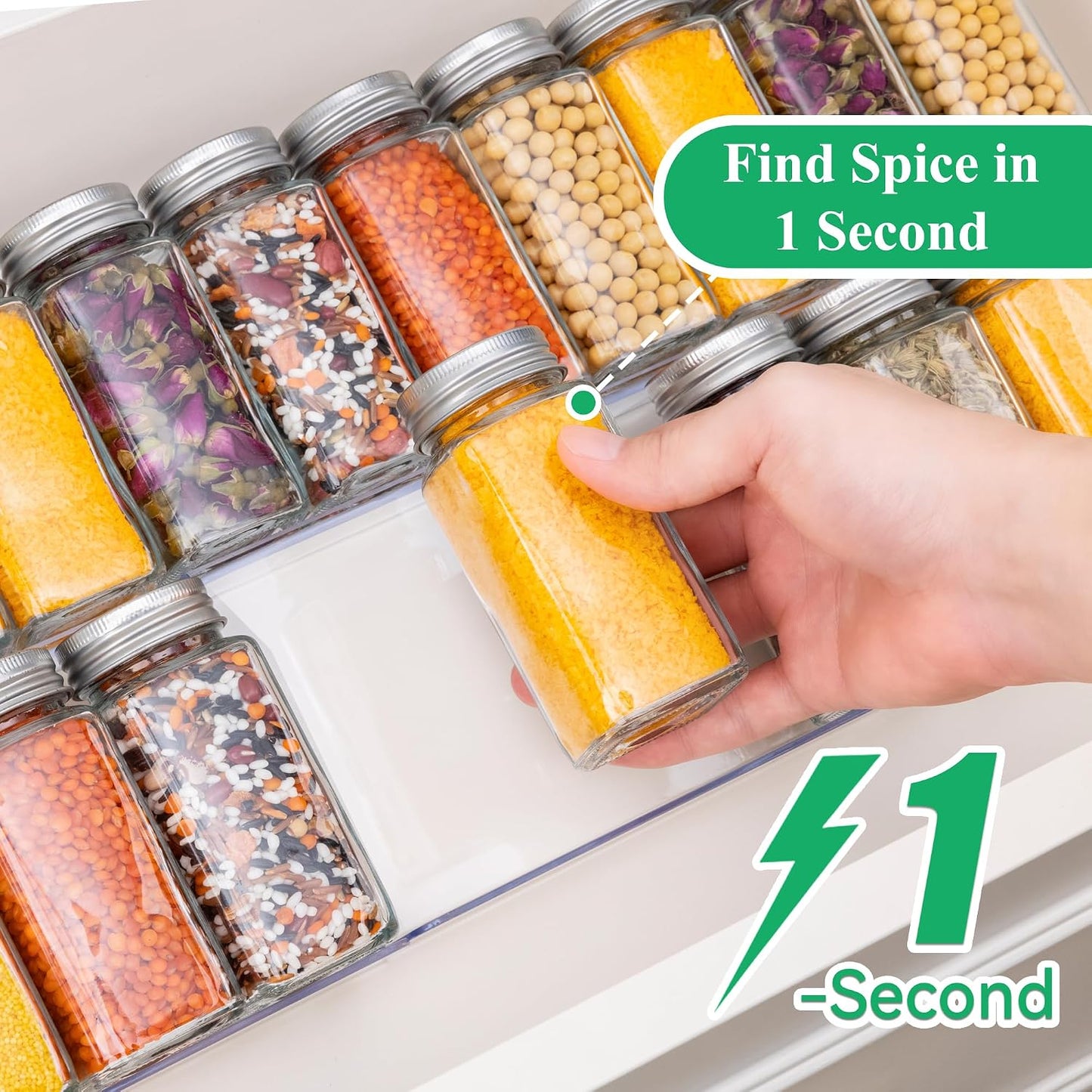Imncya 8 Pack Spice Rack for Kitchen Drawer, Spice Drawer Organizer | Spice Storage, Expandable From 13" to 26", Spice Rack Tray for Cabinet, Countertop (Clear Acrylic, Jars not included)