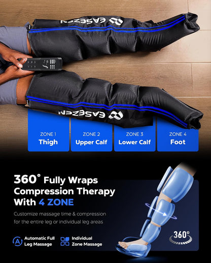 EaseZen Leg Compression Massager for Circulation & Muscle Pain Relief | Leg Recovery Compression System for Fast Recovery of Foot, Calf and Thigh, Edema & Muscle Fatigue Relief