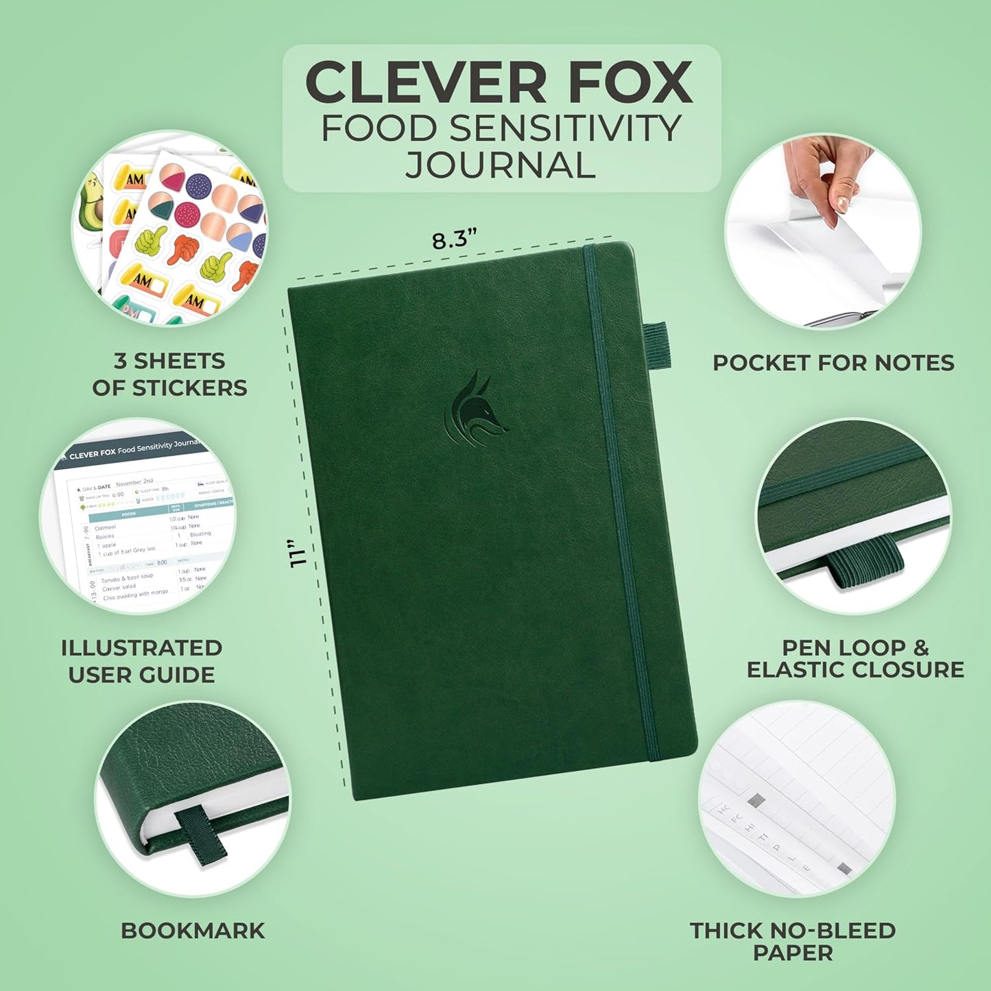 Clever Fox Food Sensitivity Journal & Symptom Diary, 8.5x11 Purple | Simple tracker log book for adults & kids, Intolerance, allergy, elimination diet, diabetic, IBS, low fodmap, food & poop