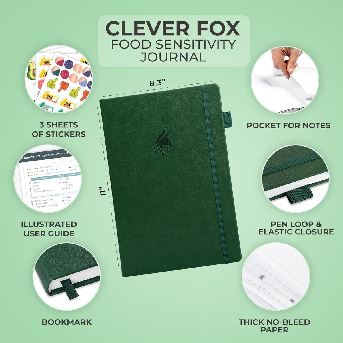 Clever Fox Food Sensitivity Journal & Symptom Diary, 8.5x11 Purple