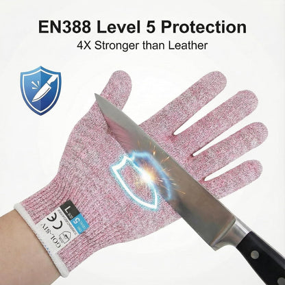 A5 Cut Resistant Gloves, Level 5 Protection, Safety Work Gloves for Kitchen Cutting, Oyster Shucking, Wood Carving, Meat Cutting, Fish Handling, Pink, XL