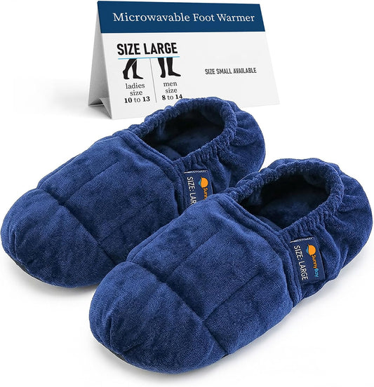 SunnyBay Microwavable Foot Warmer Slippers, Large, Navy Blue
