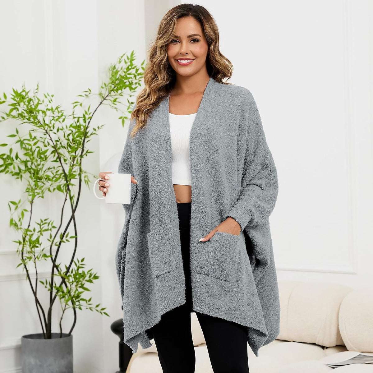 Wearable Blanket Sherpa Poncho Unique Office Work Warm Cozy Shawl TV Throw Blankets, Plush Cape Wrap for Adults