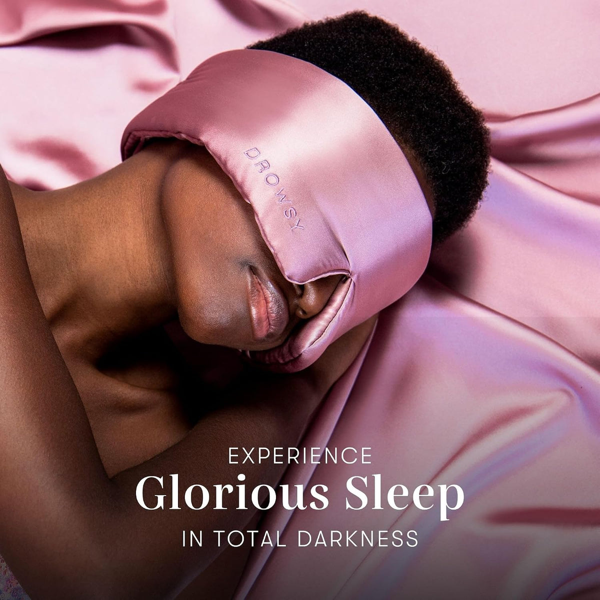 DROWSY Silk Sleep Mask - Face-Hugging, Padded Cocoon for Luxury Sleep in Total Darkness - 100% Pure Mulberry Silk, Skin-Hydrating & Adjustable (Midnight Blue)