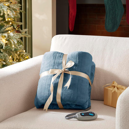Beautyrest Reversible Heated Throw - Plush Sherpa Heating Blanket, Grey
