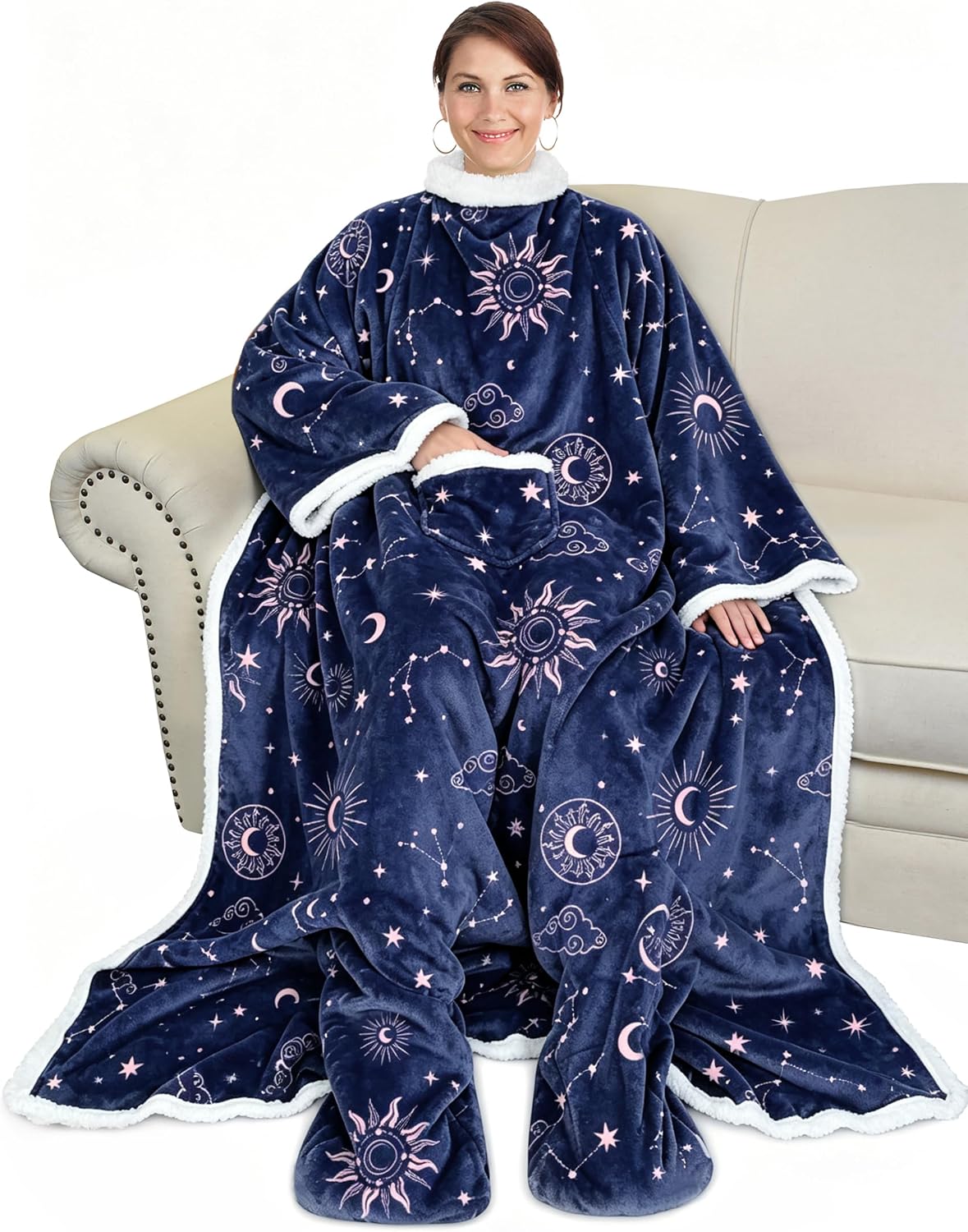 Catalonia Wearable Blanket with Sleeves & Foot Pocket for Adults | Soft Fleece Throw Wrap with Hands-Free Comfort, Perfect for Reading, TV Time & Relaxing, Christmas Gift for Women & Men