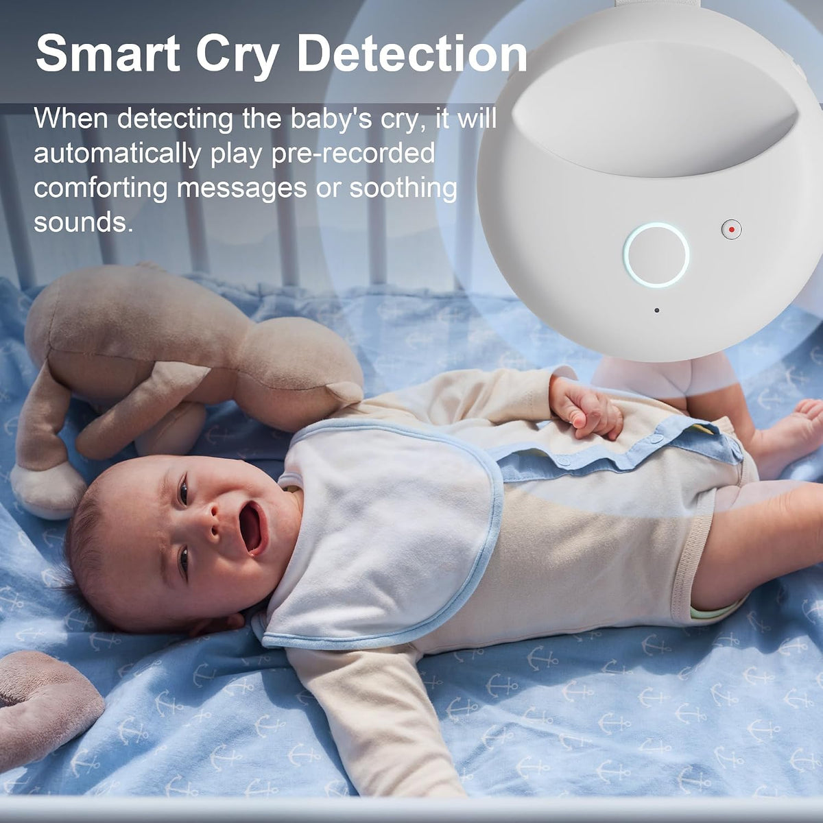 Portable Sound Machine for Baby - Smart Cry Detection Small White Noise Sound Machine, 6 Soothing Sounds, Smart On/Off, Night Light, Recording, Registry Gift Baby Sleep Machines