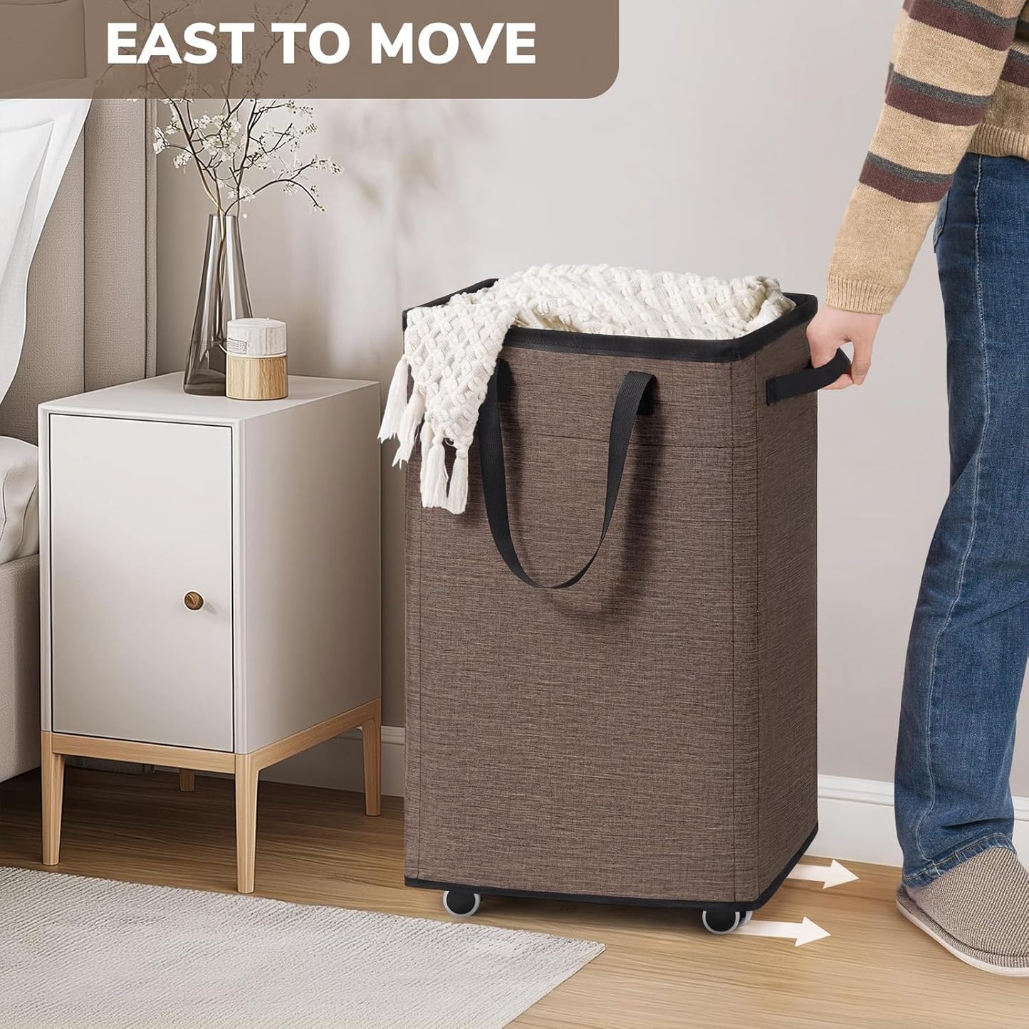 Goodpick 75L Laundry Basket with Wheels & Removable Wash Bag for Dorm | Rolling Laundry Basket with Handles for Dirty Clothes, Fodable Hamper for Laundry Room, Dorm Room Essentials, Grey