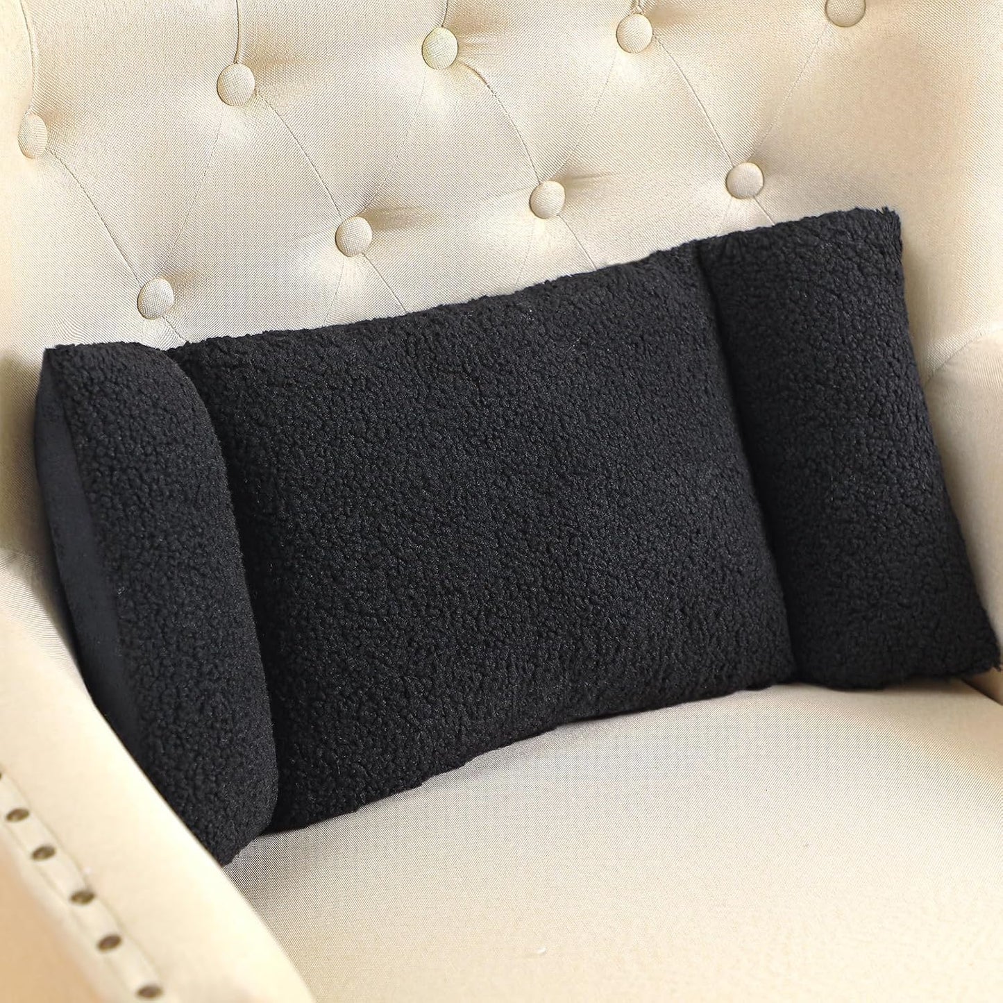 Queekay Fleece Lumbar Support Pillow 3 Section Back Pillow Office Chair for Back Support Comfortable Lumbar Cushion for Car Seat Pain Relief Sofa Rest(Black)