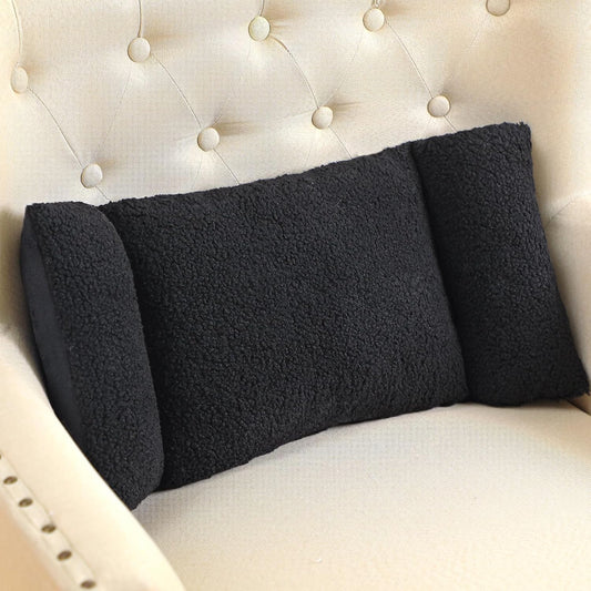 Queekay Fleece Lumbar Support Pillow 3 Section Back Pillow Office Chair for Back Support Comfortable Lumbar Cushion for Car Seat Pain Relief Sofa Rest(Black)